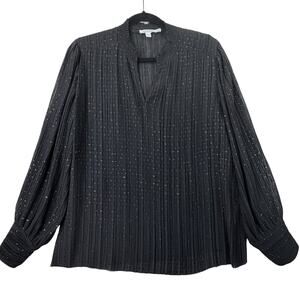 Chico’s Pleated Shimmer Blouse Black 12/2 Balloon Sleeves Evening Top Festive
